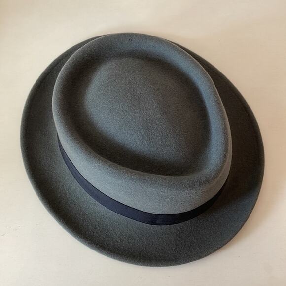 Vintage Dobbs Fifth Avenue Grey Wool Fedora Pork Pie Hat Black Band 7 1/4 - Picture 6 of 12